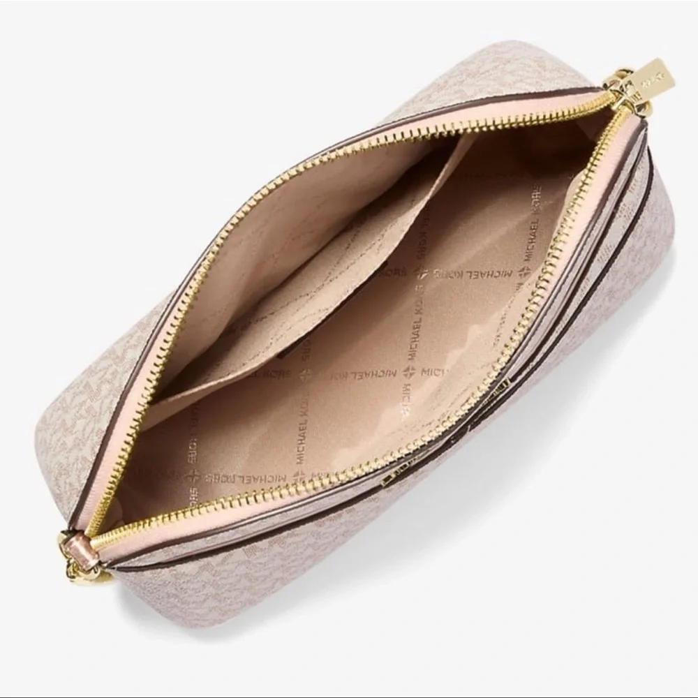 Michael Kors Jet Set Travel Md Metallic Signature Logo Dome Crossbody Satchel NW